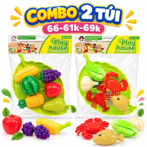 Combo 2 túi đồ chơi cắt trái cây và thực phẩm nhà bếp