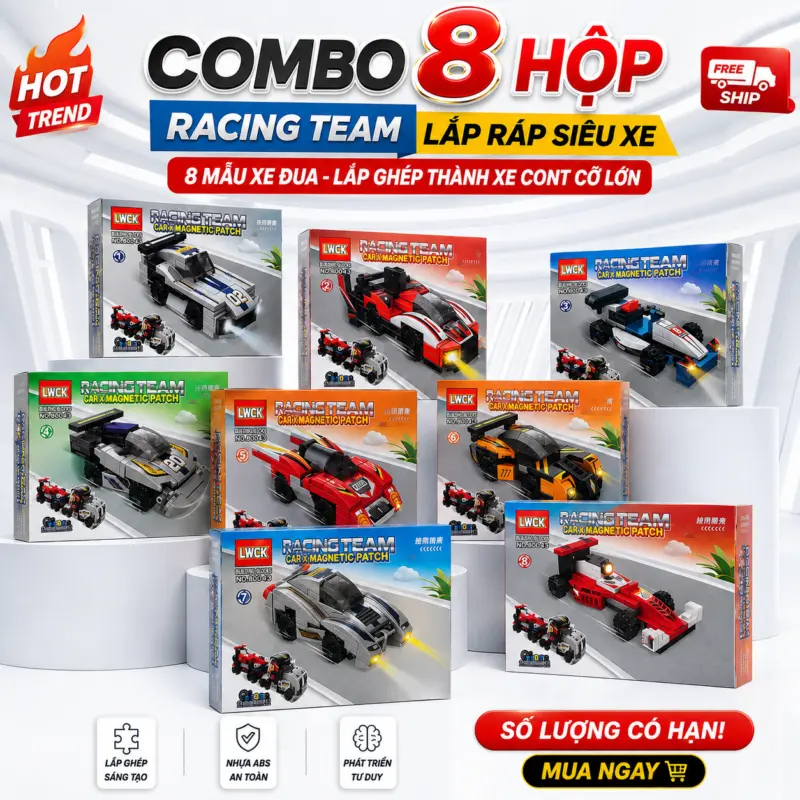 Bộ xếp hình xe đua Racing Team 8 mẫu — Bộ xếp hình xe đua Racing Team 8 mẫu