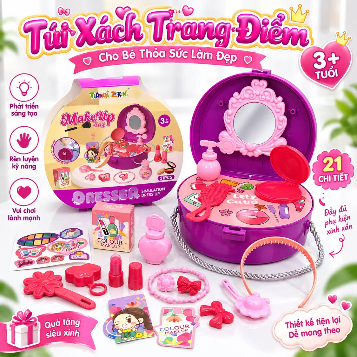 Bộ đồ chơi trang điểm Make Up Bag 21 chi tiết