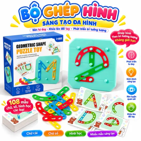 Bộ Lắp Ghép Xếp Hình Tư Duy Montessori – 108 Mẫu – Đồ Chơi Giáo Dục Sớm Cho Trẻ