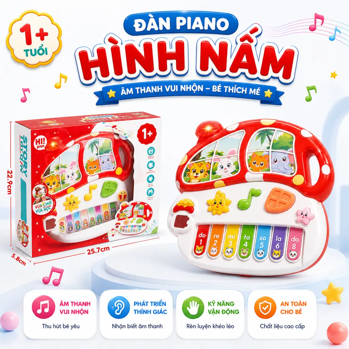 Đồ Chơi Đàn Piano Hình Nấm Đa Chức Năng Cho Bé