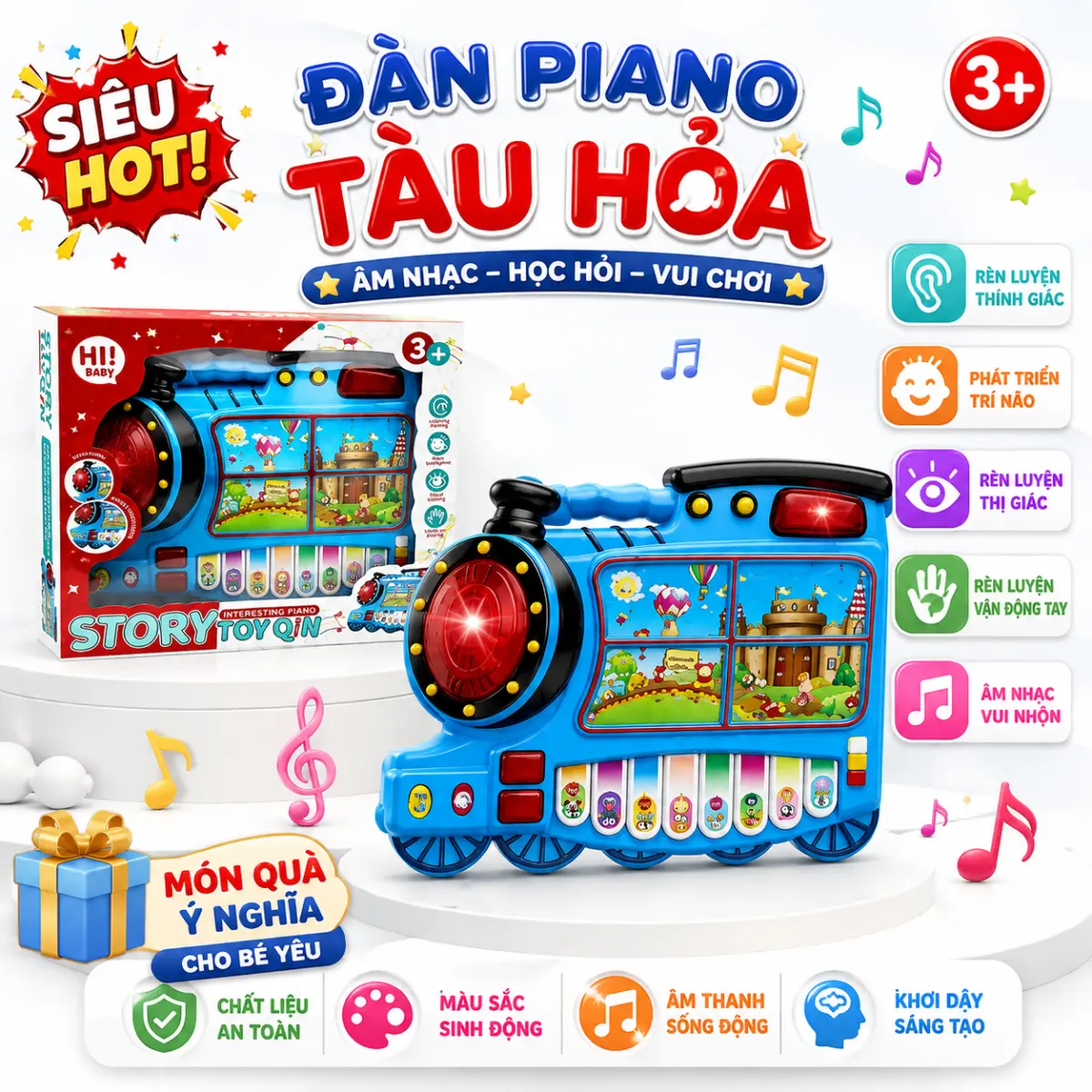 Đồ Chơi Đàn Piano Hình Đầu Tàu – Vừa Học Vừa Chơi, Bé Thích Mê