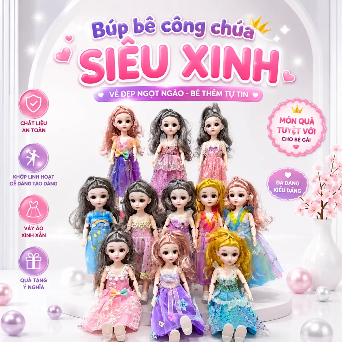 Búp bê công chúa thời trang 30cm khớp cử động