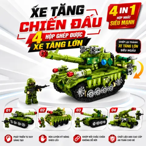 Bộ xếp hình xe tăng 4in1 ghép thành xe tăng lớn