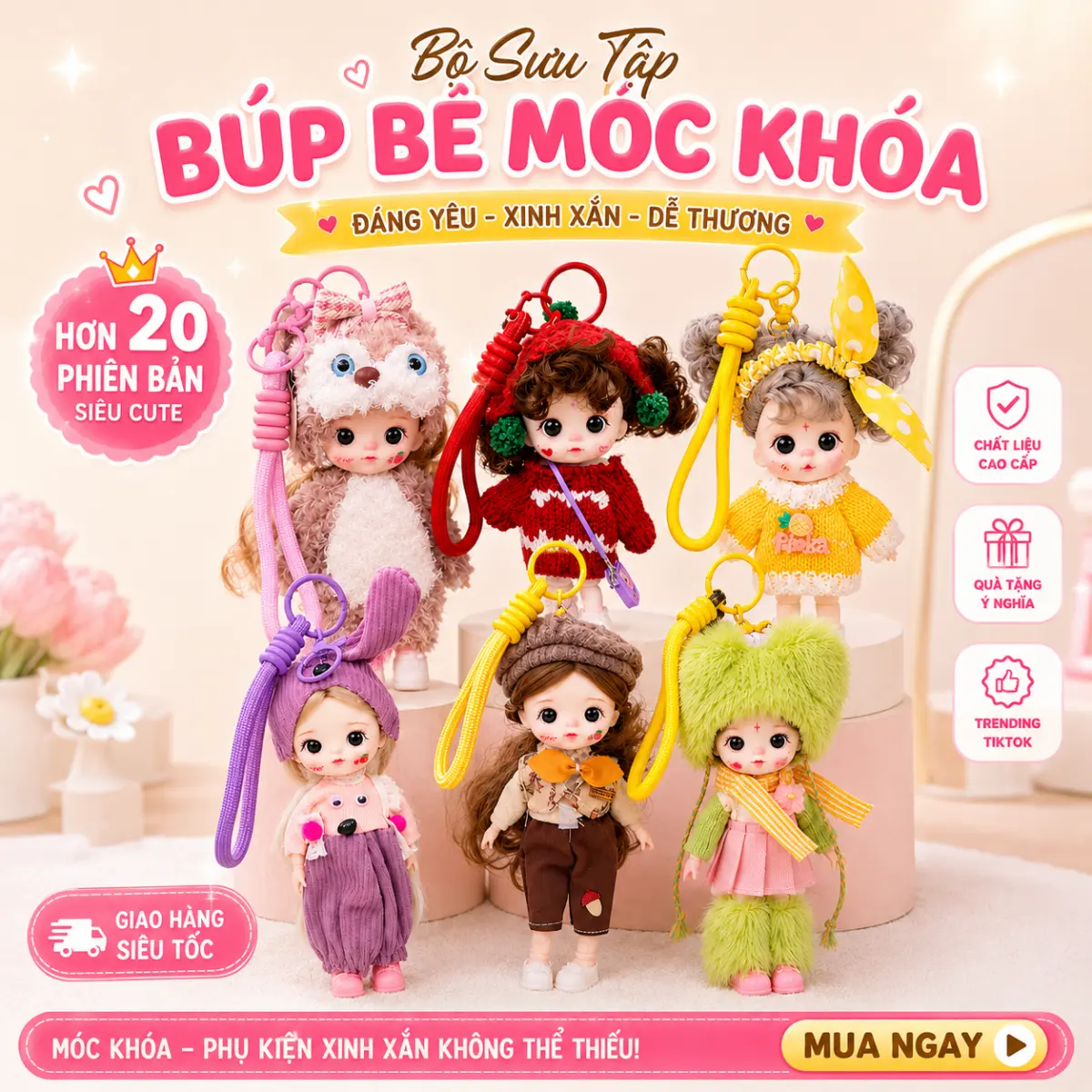Charm búp bê móc khoá treo balo, túi xách