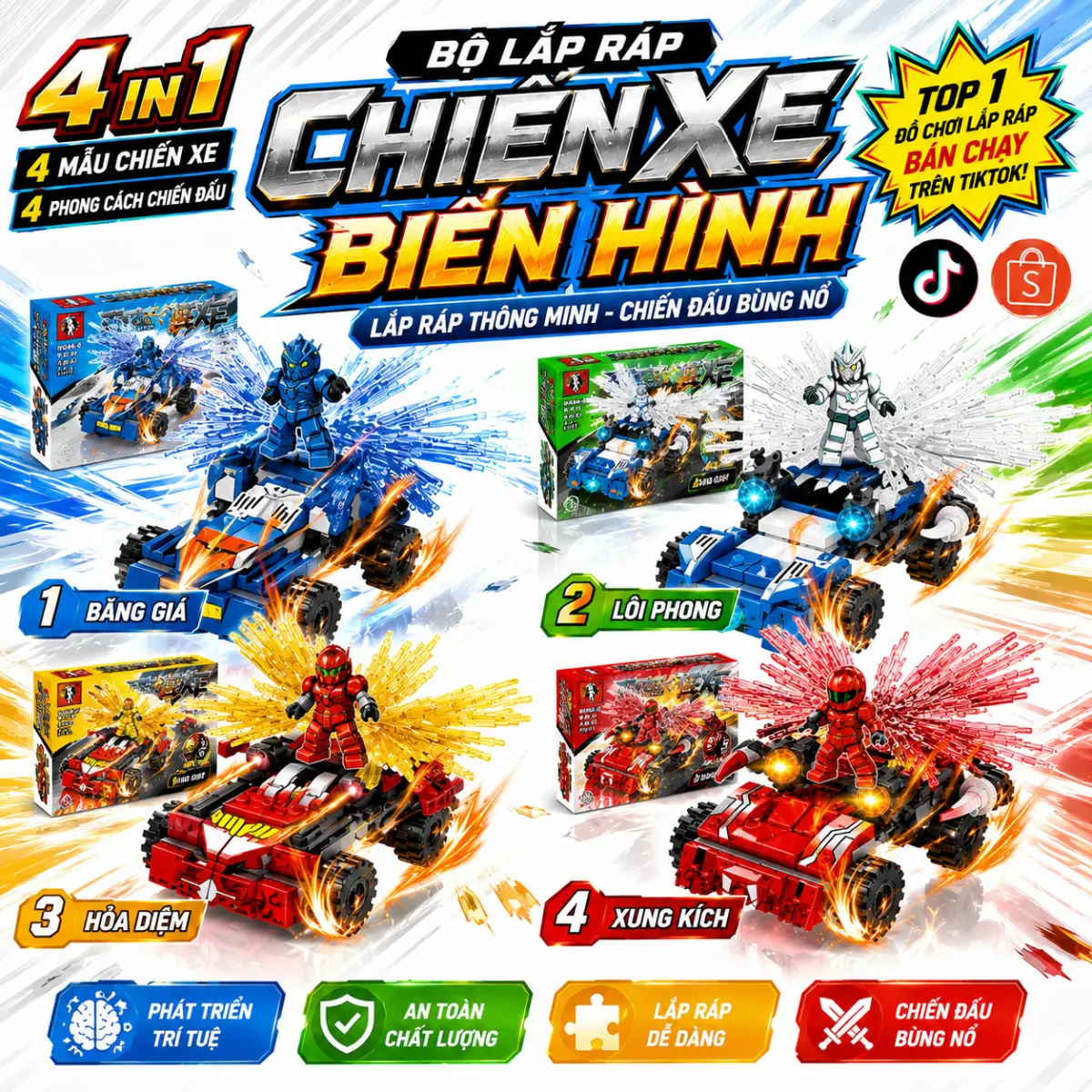 Bộ lắp ghép chiến binh biến hình 4 mẫu