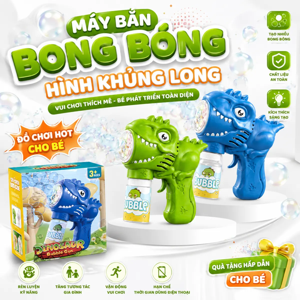 Máy thổi bong bóng hình khủng long cho bé