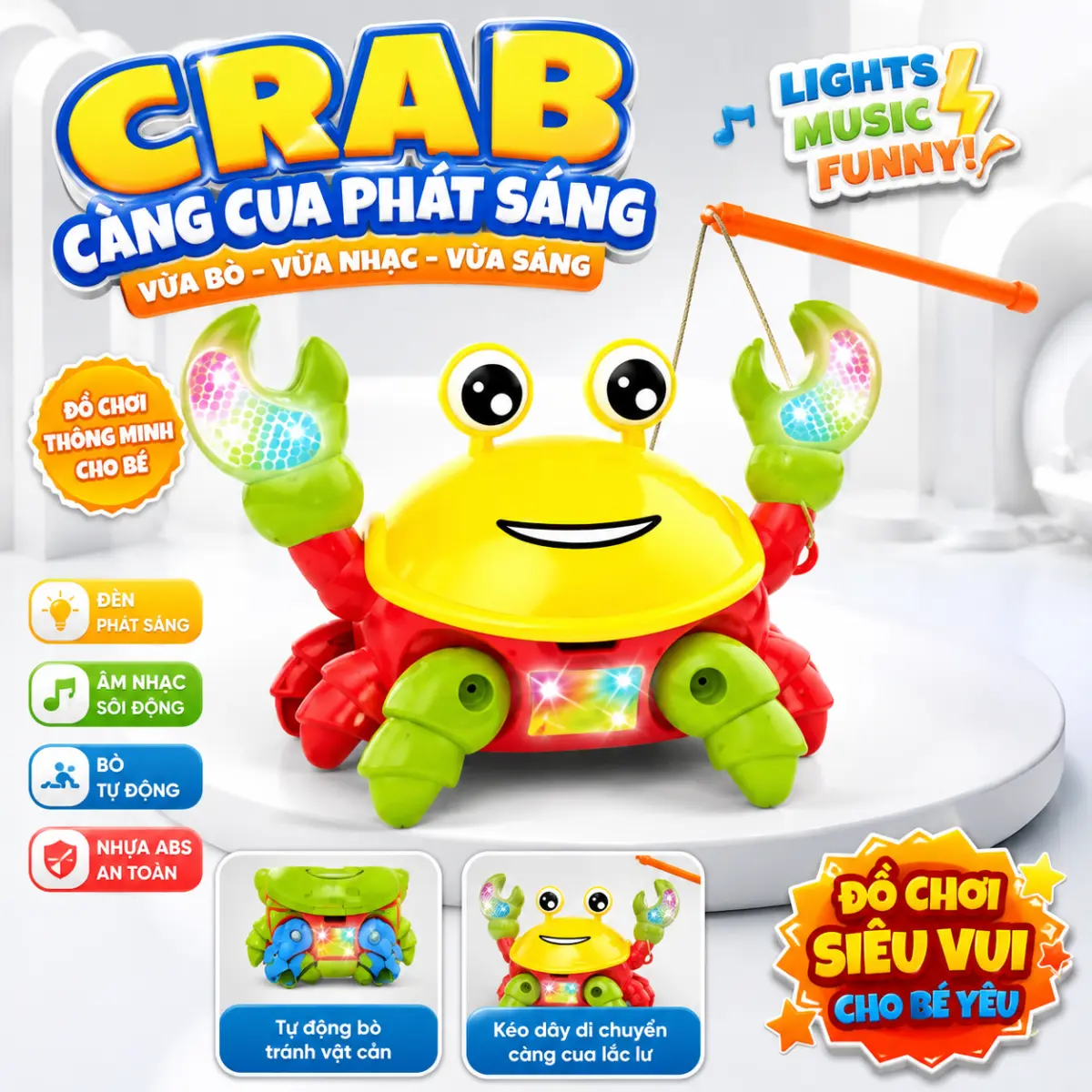 Đồ chơi cua điện bò ngang phát nhạc đèn LED