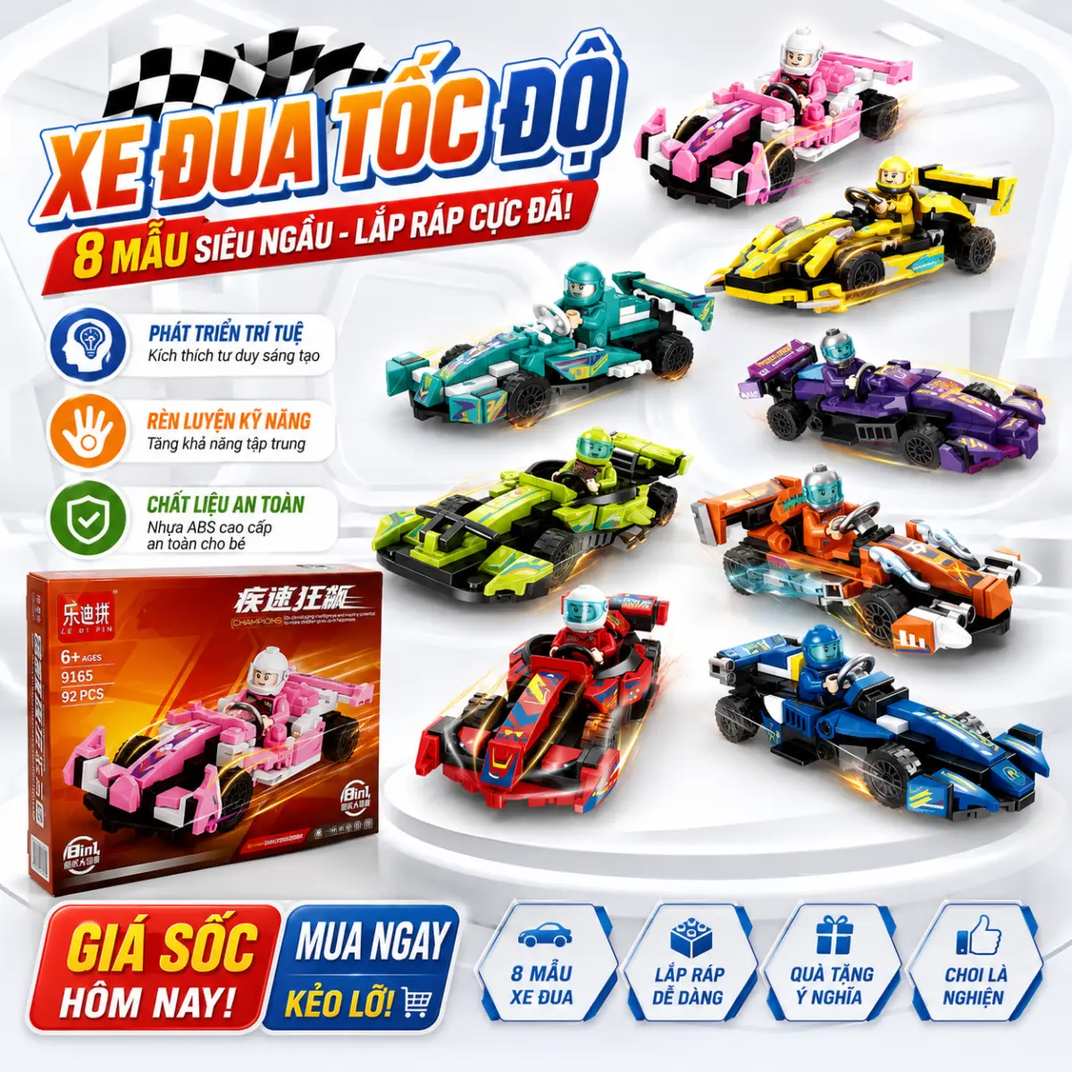 Bộ xếp hình xe đua tốc độ 8 mẫu
