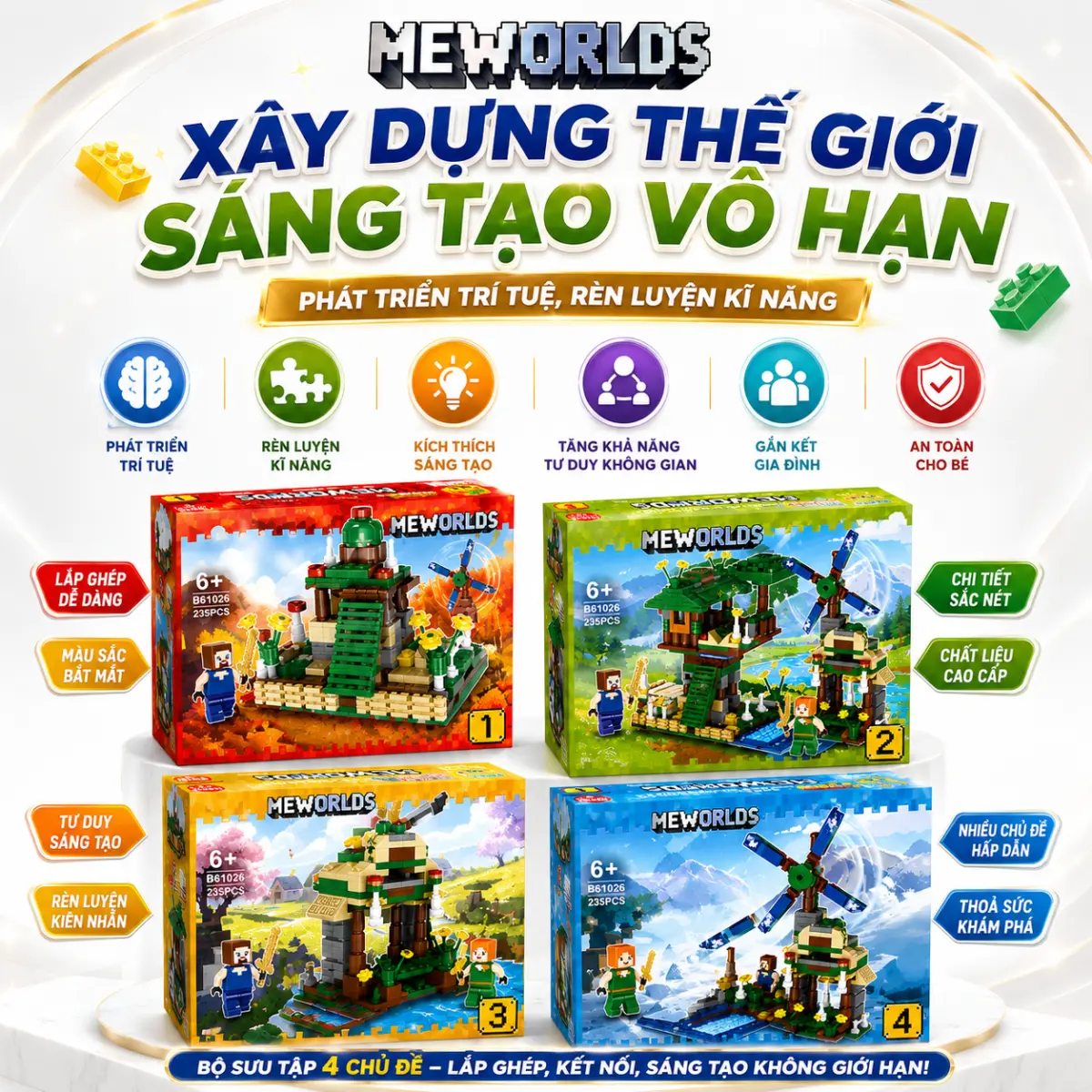 Bộ xếp hình khu rừng mini My World 4 mẫu