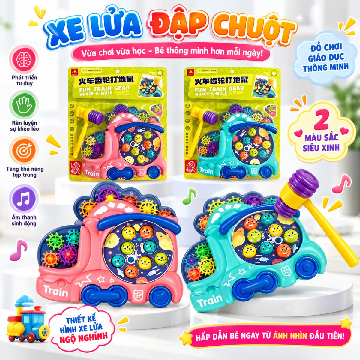 Đồ Chơi Xe Lửa Đập Thú – Vui Chơi, Rèn Luyện Phản Xạ Cho Bé