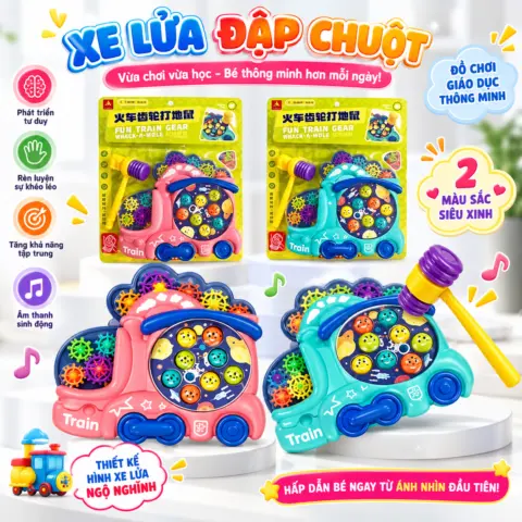 Đồ Chơi Xe Lửa Đập Thú – Vui Chơi, Rèn Luyện Phản Xạ Cho Bé