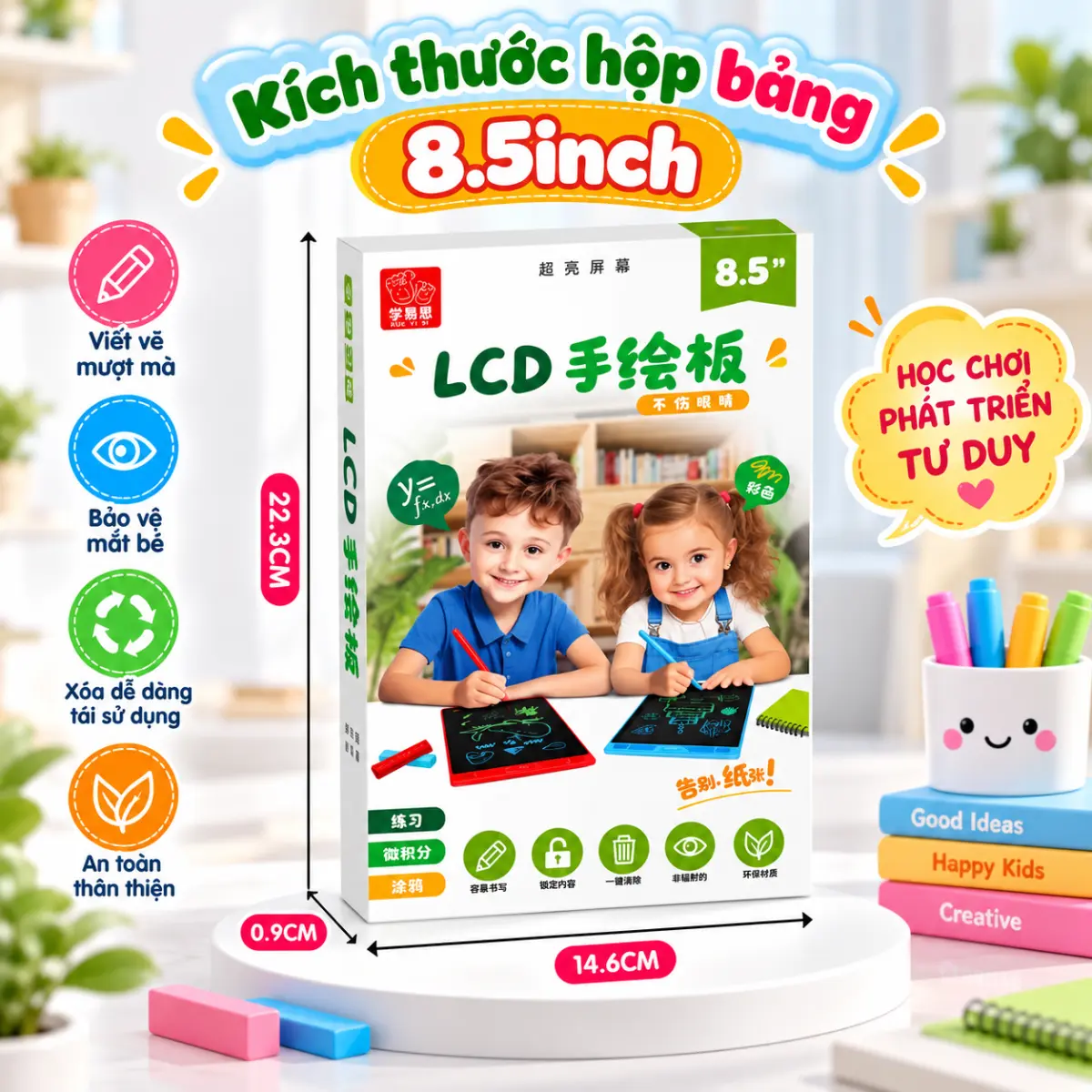 Bảng Tập Vẽ Tập Viết Tự Xóa Lcd 8.5 Inch – Bé Thỏa Sức Vẽ, Viết, Sáng Tạo 🎨